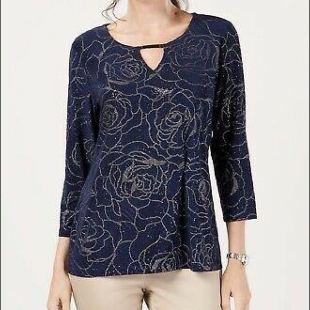 NWOT - Metallic Embroidered Top